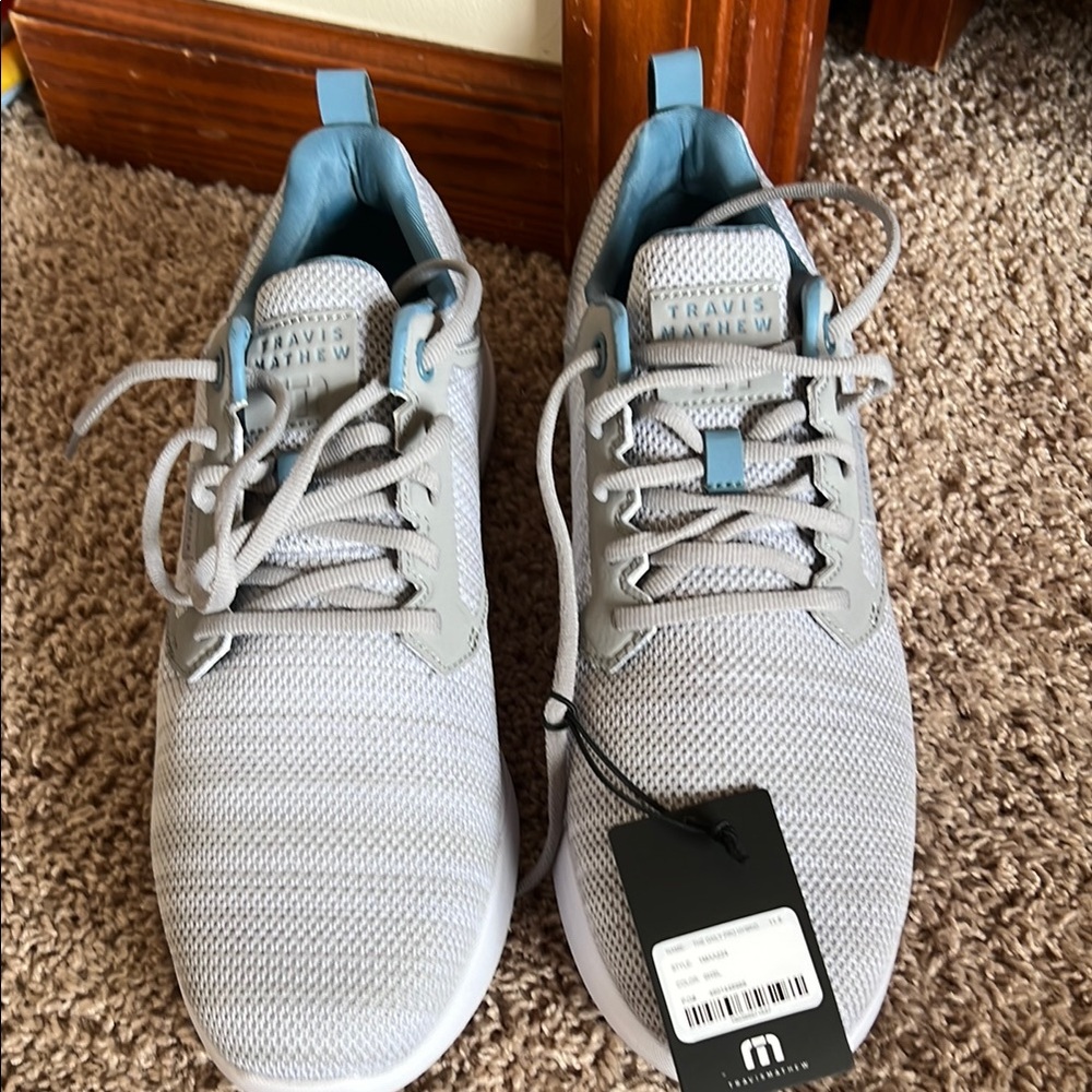 Travis Mathew Gray and Blue Sneakers Breathable Knit Design Brand New